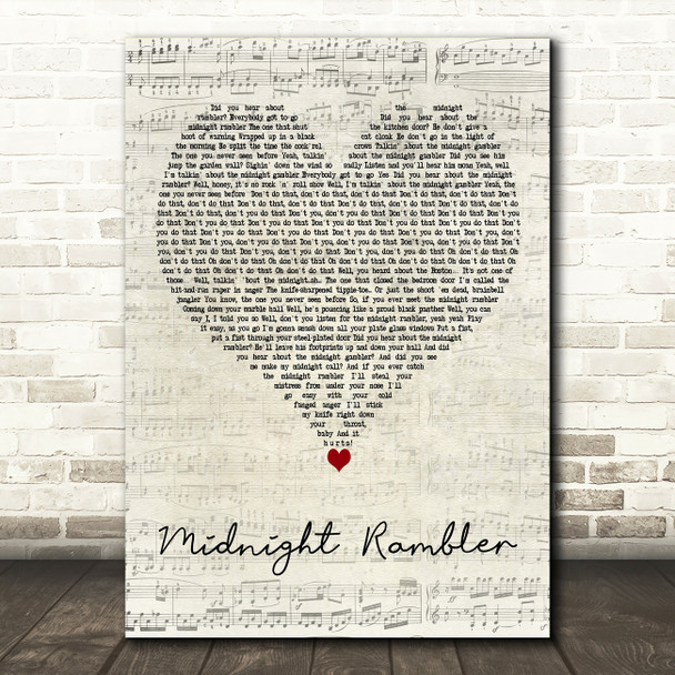 The Rolling Stones Midnight Rambler Script Heart Decorative Wall Art Gift Song Lyric Print