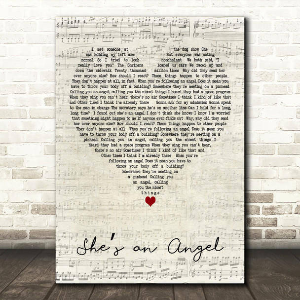 They Might Be Giants Shes an Angel Script Heart Decorative Wall Art Gift Song Lyric Print
