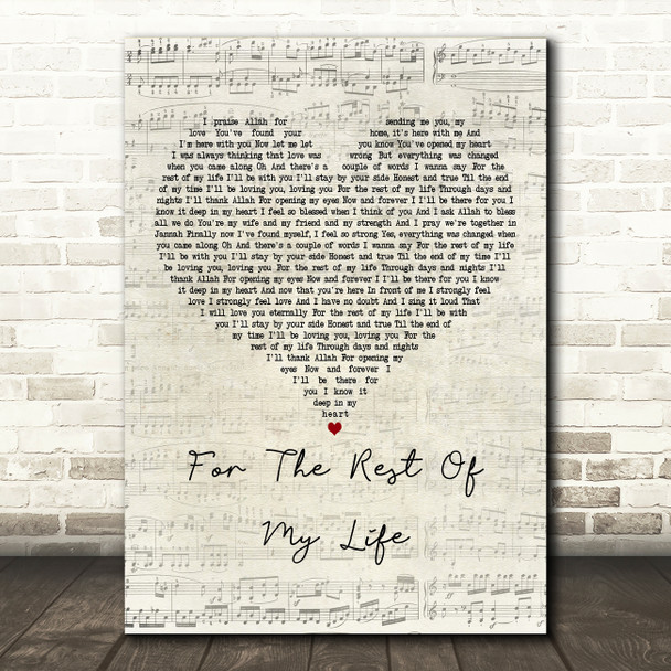 Maher Zain For The Rest Of My Life Script Heart Decorative Wall Art Gift Song Lyric Print