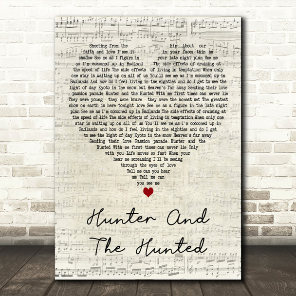 Simple Minds Hunter And The Hunted Script Heart Decorative Wall Art Gift Song Lyric Print