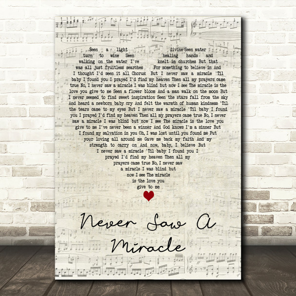 Curtis Stigers Never Saw a Miracle Script Heart Decorative Wall Art Gift Song Lyric Print