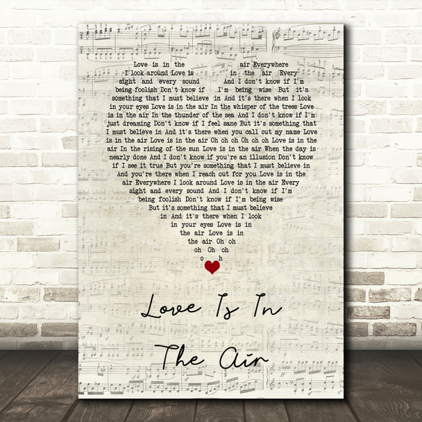 John Paul Young Love Is In The Air Script Heart Decorative Wall Art Gift Song Lyric Print