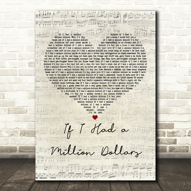 Barenaked Ladies If I Had a Million Dollars Script Heart Decorative Gift Song Lyric Print