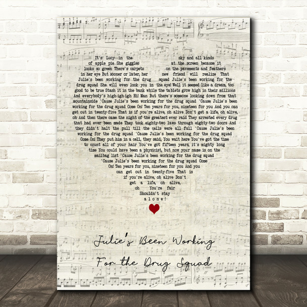 The Clash Julies Been Working For the Drug Squad Script Heart Wall Art Song Lyric Print