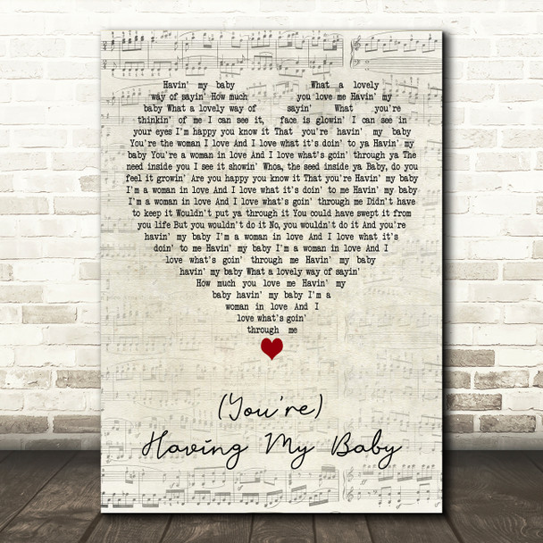 Paul Anka (You're) Having My Baby Script Heart Decorative Wall Art Gift Song Lyric Print