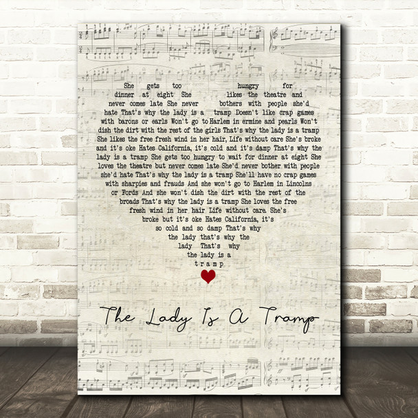Frank Sinatra The Lady Is A Tramp Script Heart Decorative Wall Art Gift Song Lyric Print