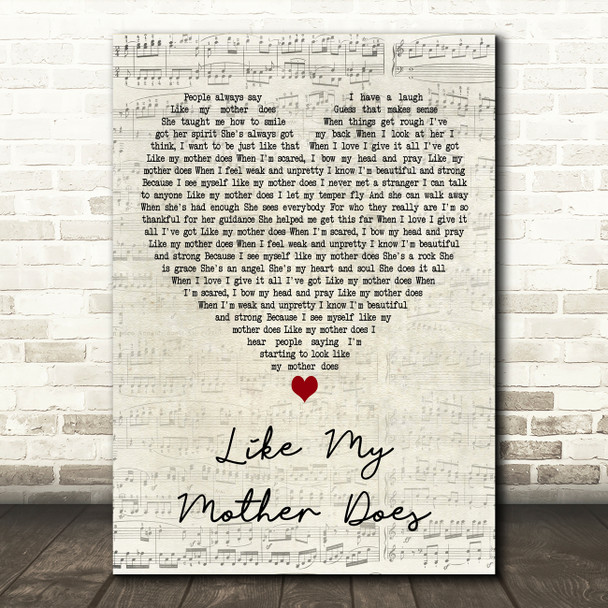 Lauren Alaina Like My Mother Does Script Heart Decorative Wall Art Gift Song Lyric Print