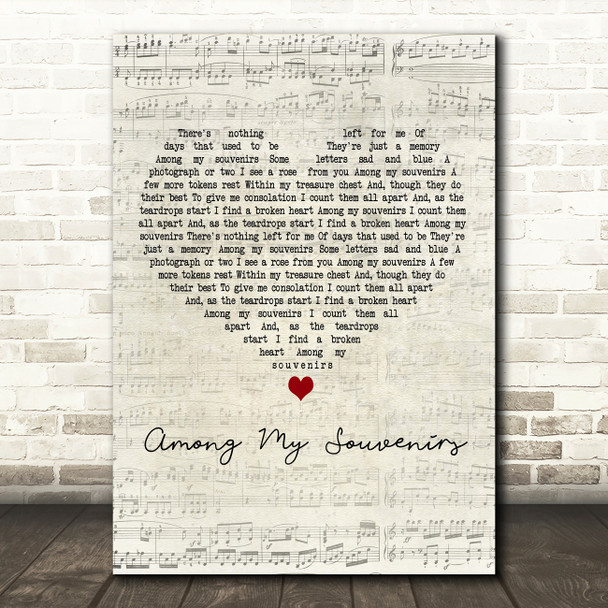Connie Francis Among My Souvenirs Script Heart Decorative Wall Art Gift Song Lyric Print
