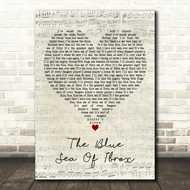 Billy King The Blue Sea Of Ibrox Script Heart Decorative Wall Art Gift Song Lyric Print