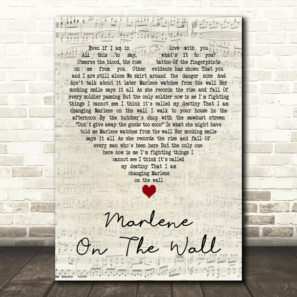 Suzanne Vega Marlene on the Wall Script Heart Decorative Wall Art Gift Song Lyric Print