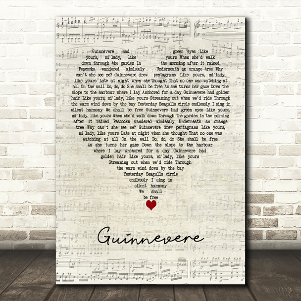 Crosby, Stills & Nash Guinnevere Script Heart Decorative Wall Art Gift Song Lyric Print