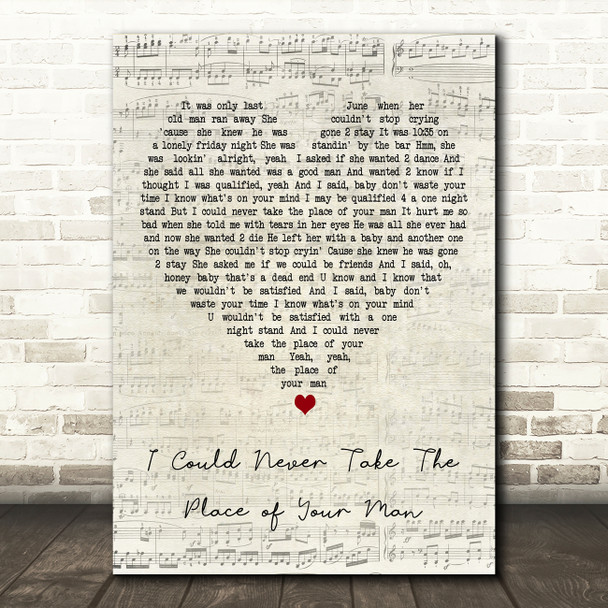 Prince I Could Never Take The Place of Your Man Script Heart Wall Art Song Lyric Print