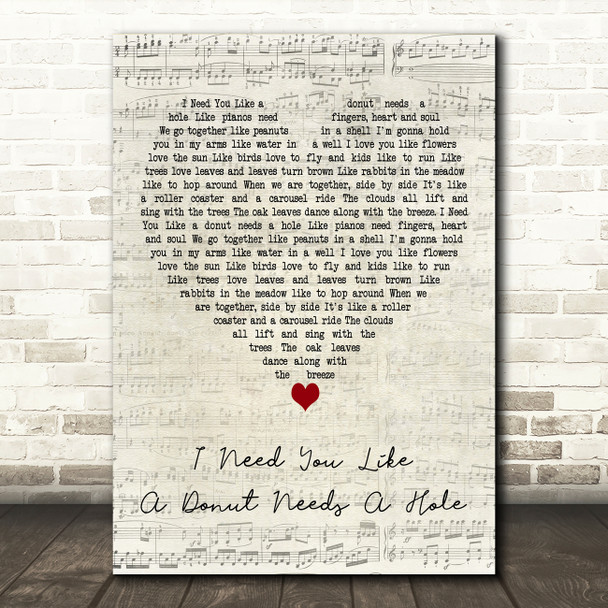 Barry Louis Polisar I Need You Like A Donut Needs A Hole Script Heart Song Lyric Print