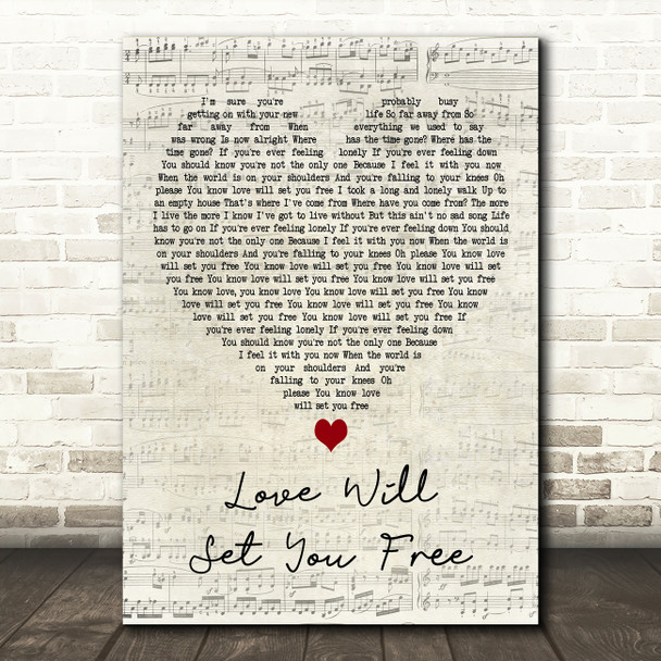 Kodaline Love Will Set You Free Script Heart Decorative Wall Art Gift Song Lyric Print