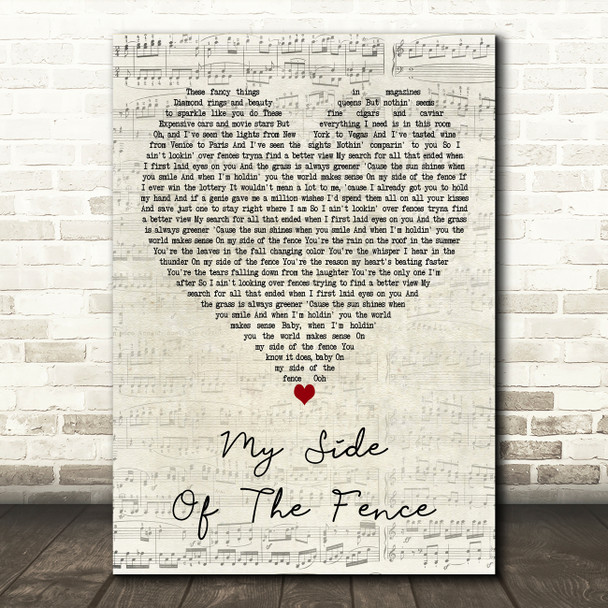 Dan + Shay My Side Of The Fence Script Heart Decorative Wall Art Gift Song Lyric Print