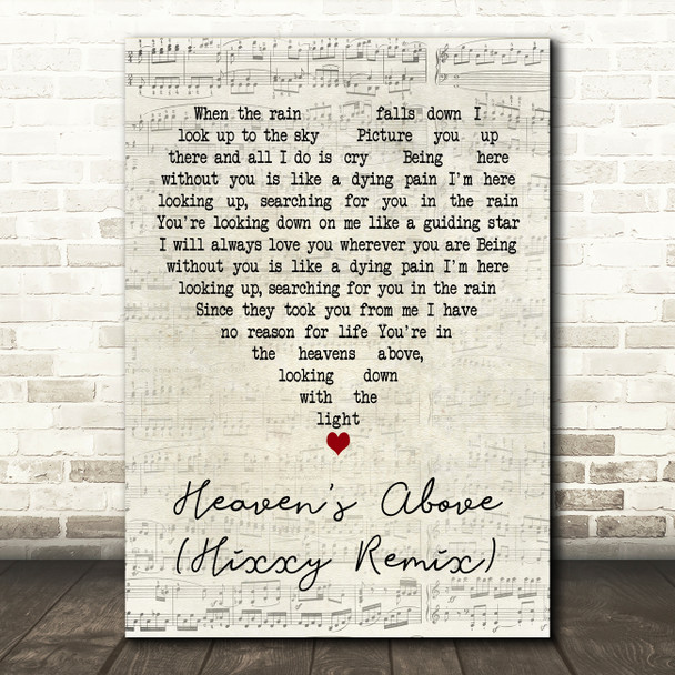 Adam Harris Heaven's Above (Hixxy Remix) Script Heart Decorative Gift Song Lyric Print