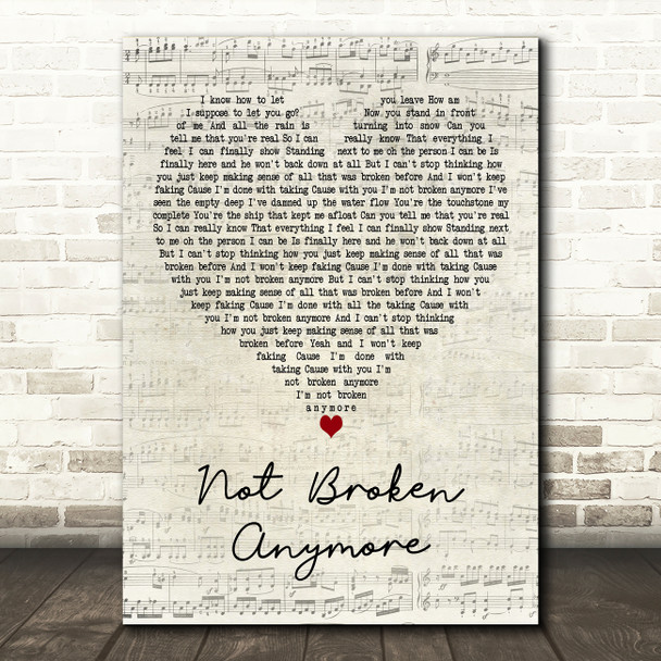 Blue October Not Broken Anymore Script Heart Decorative Wall Art Gift Song Lyric Print
