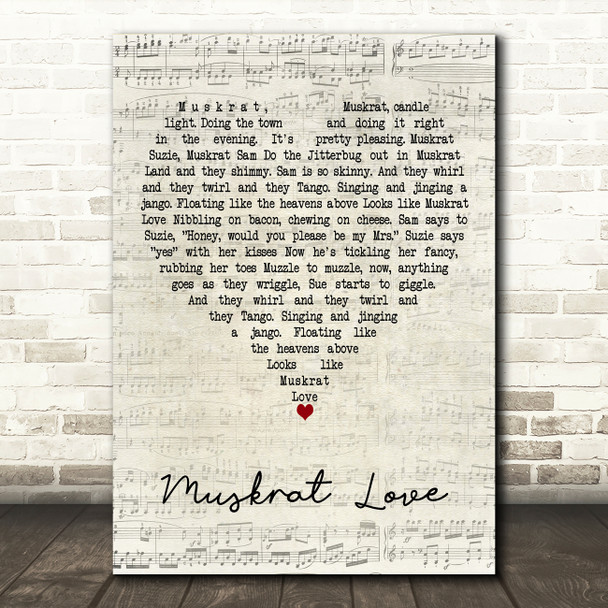 Captain & Tennille Muskrat Love Script Heart Decorative Wall Art Gift Song Lyric Print