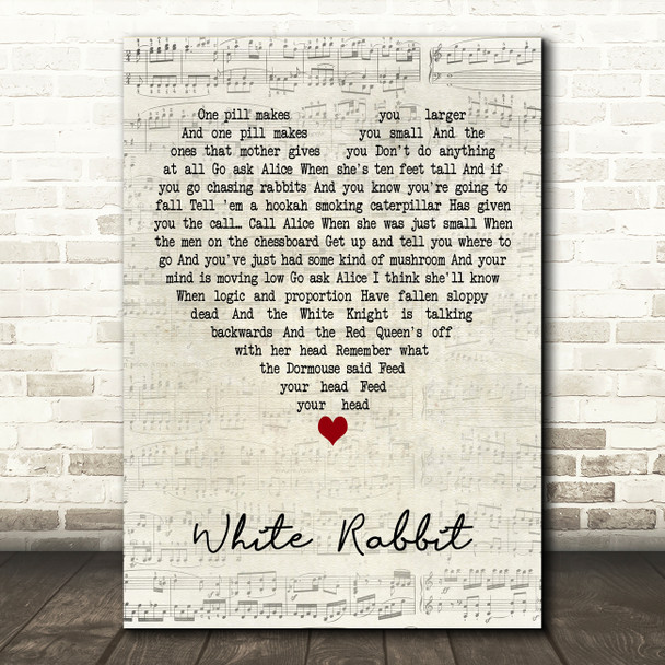 Jefferson Airplane White Rabbit Script Heart Decorative Wall Art Gift Song Lyric Print