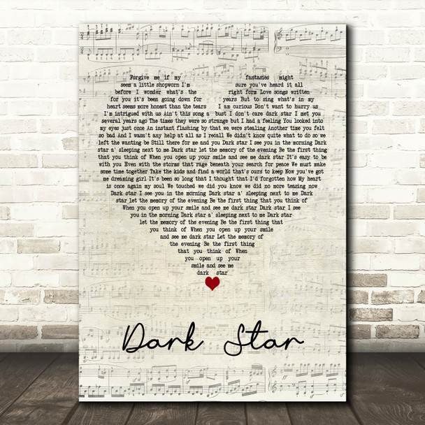 Crosby, Stills & Nash Dark Star Script Heart Decorative Wall Art Gift Song Lyric Print