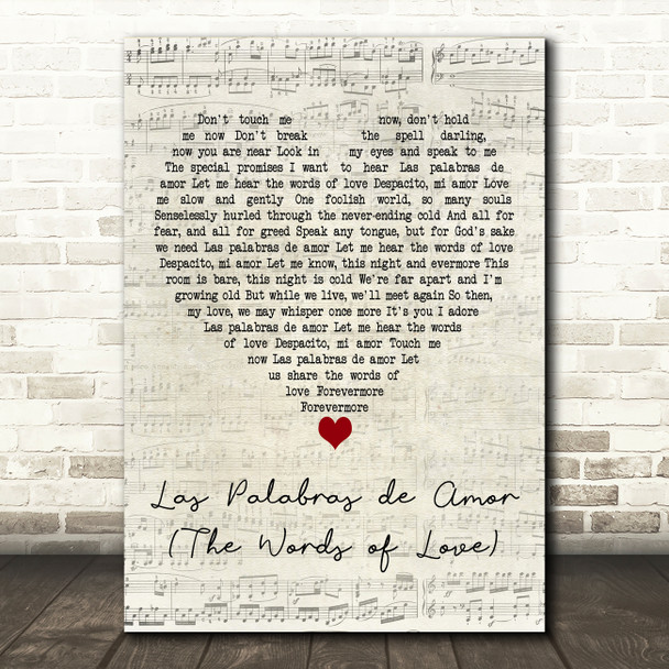 Queen Las Palabras de Amor (The Words of Love) Script Heart Wall Art Song Lyric Print