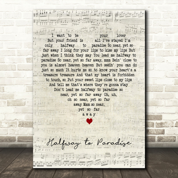 Billy Fury Halfway to Paradise Script Heart Decorative Wall Art Gift Song Lyric Print