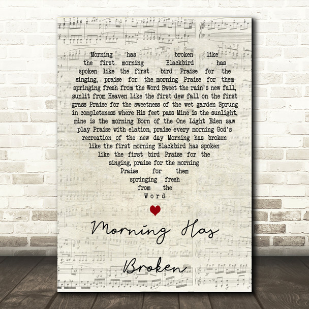 Cat Stevens Morning Has Broken Script Heart Decorative Wall Art Gift Song Lyric Print