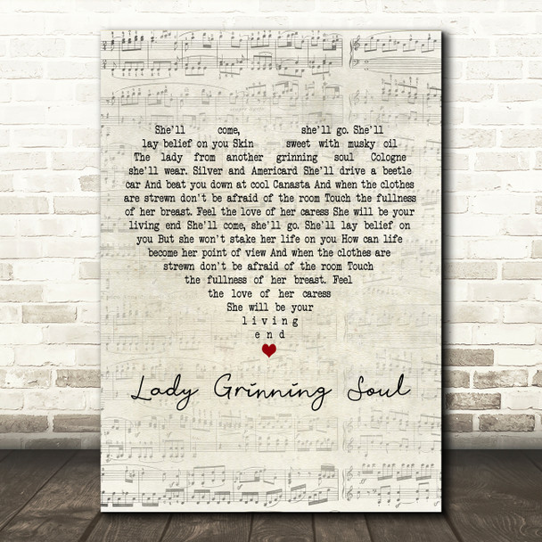 David Bowie Lady Grinning Soul Script Heart Decorative Wall Art Gift Song Lyric Print