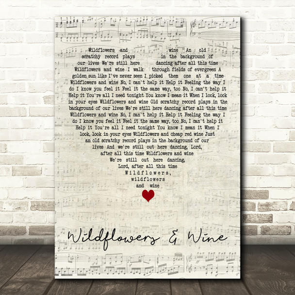 Marcus King Wildflowers & Wine Script Heart Decorative Wall Art Gift Song Lyric Print