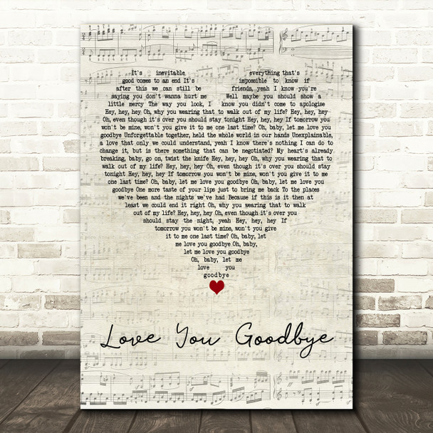One Direction Love You Goodbye Script Heart Decorative Wall Art Gift Song Lyric Print