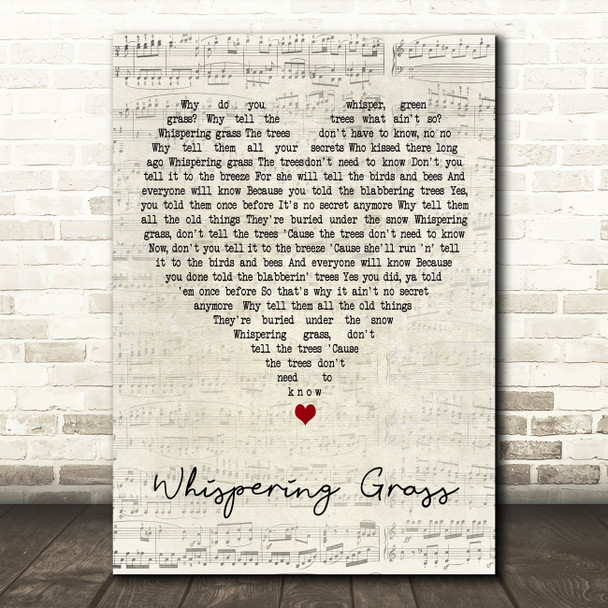 The Ink Spots Whispering Grass Script Heart Decorative Wall Art Gift Song Lyric Print
