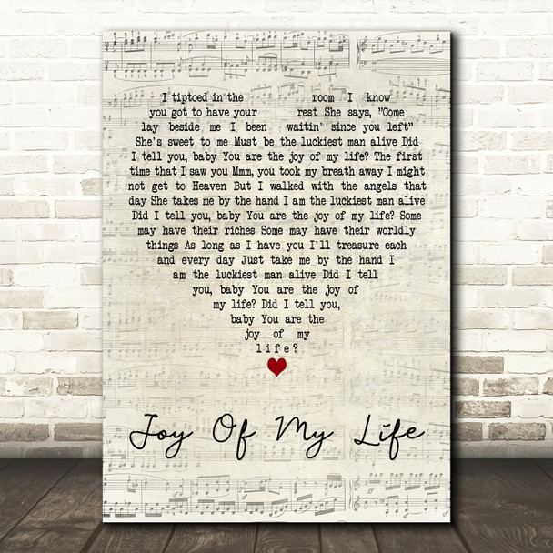 Chris Stapleton Joy of My Life Script Heart Decorative Wall Art Gift Song Lyric Print