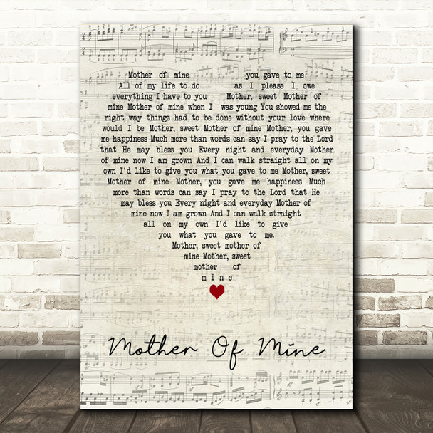Hayley Westenra Mother Of Mine Script Heart Decorative Wall Art Gift Song Lyric Print