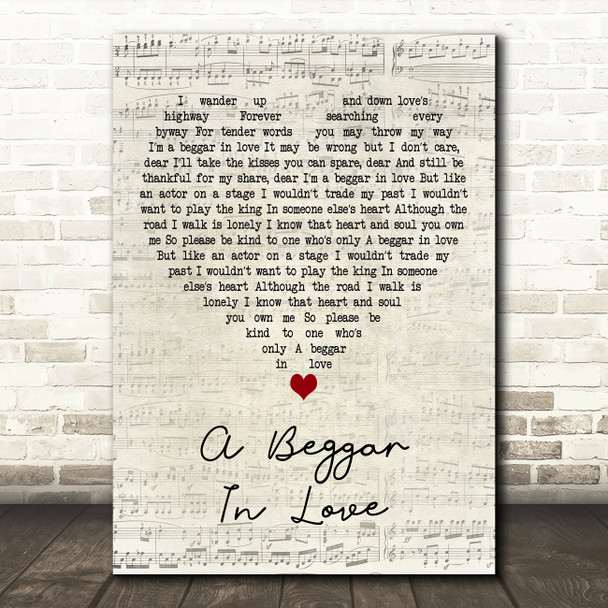 Guy Mitchell A Beggar In Love Script Heart Decorative Wall Art Gift Song Lyric Print