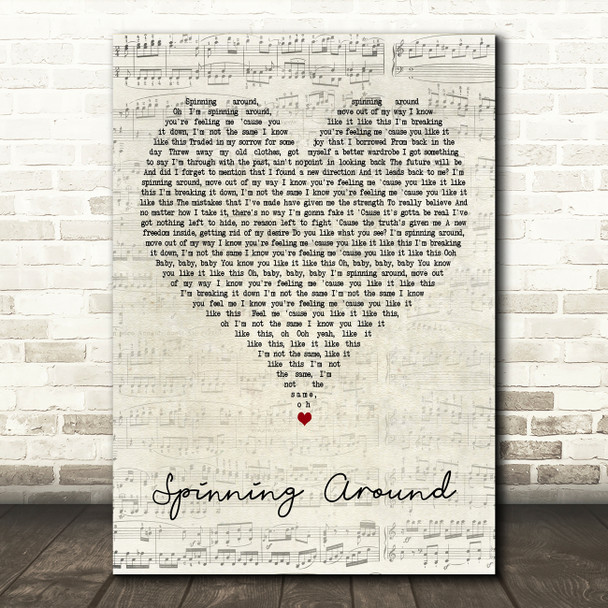 Kylie Minogue Spinning Around Script Heart Decorative Wall Art Gift Song Lyric Print