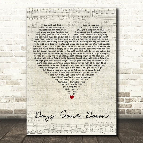 Gerry Rafferty Days Gone Down Script Heart Decorative Wall Art Gift Song Lyric Print