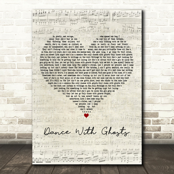 Jelly Roll Dance With Ghosts Script Heart Decorative Wall Art Gift Song Lyric Print