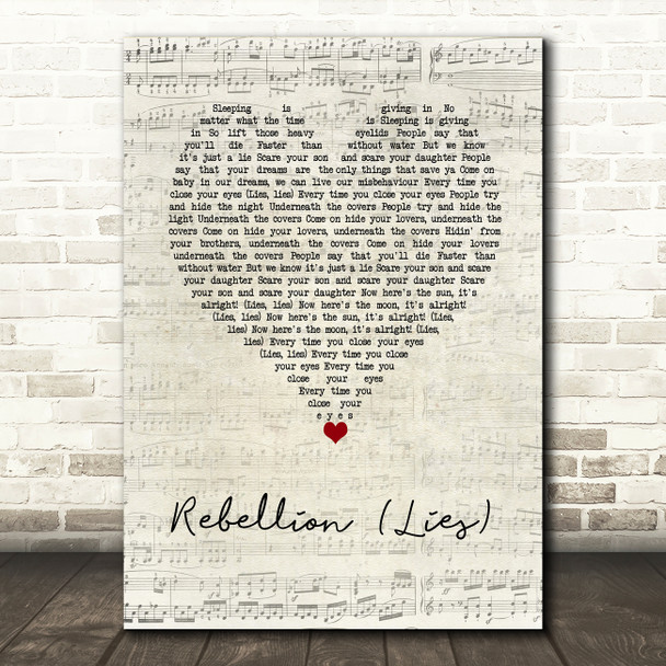 Arcade Fire Rebellion (Lies) Script Heart Decorative Wall Art Gift Song Lyric Print