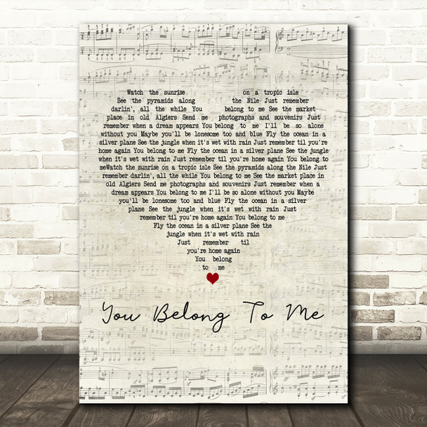 Dean Martin You Belong To Me Script Heart Decorative Wall Art Gift Song Lyric Print