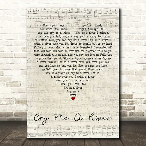 Michael Bublé Cry Me A River Script Heart Decorative Wall Art Gift Song Lyric Print