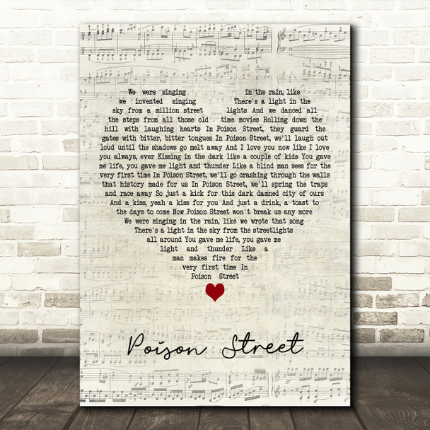 New Model Army Poison Street Script Heart Decorative Wall Art Gift Song Lyric Print