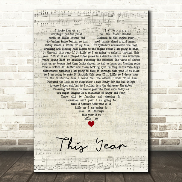 The Mountain Goats This Year Script Heart Decorative Wall Art Gift Song Lyric Print