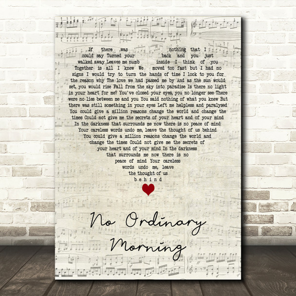 Chicane No Ordinary Morning Script Heart Decorative Wall Art Gift Song Lyric Print