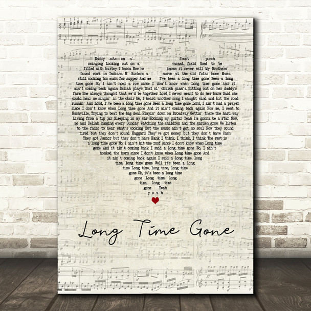 Dixie Chicks Long Time Gone Script Heart Decorative Wall Art Gift Song Lyric Print