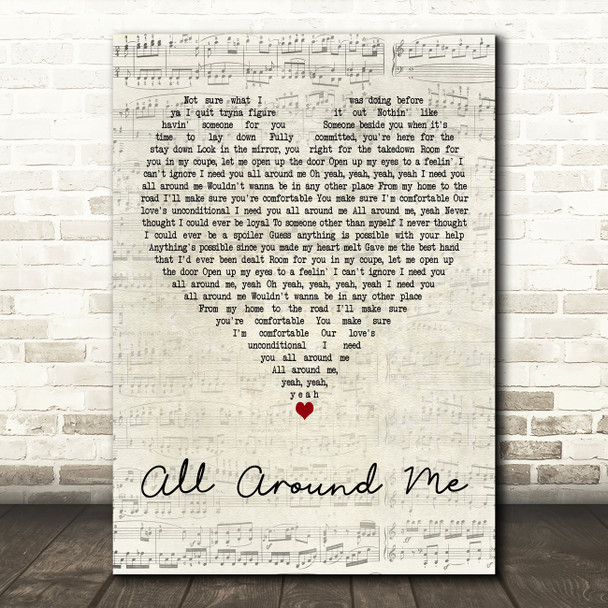 Justin Bieber All Around Me Script Heart Decorative Wall Art Gift Song Lyric Print