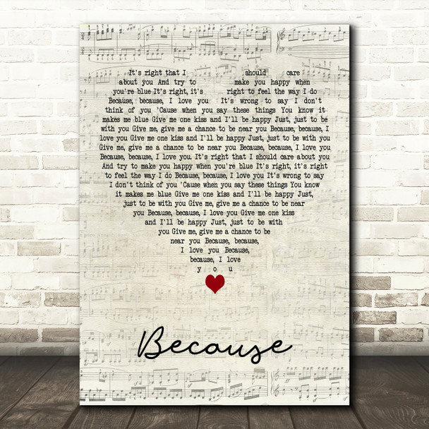 The Dave Clark Five Because Script Heart Decorative Wall Art Gift Song Lyric Print