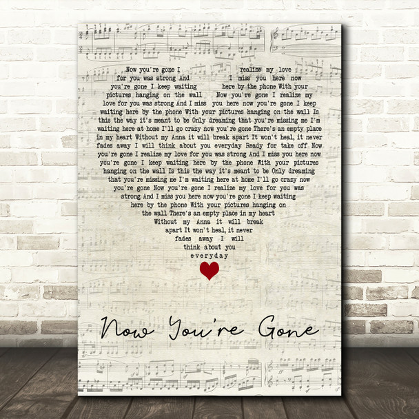 Basshunter Now Youre Gone Script Heart Decorative Wall Art Gift Song Lyric Print