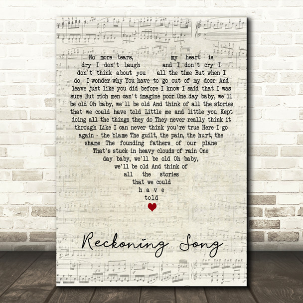 Asaf Avidan Reckoning Song Script Heart Decorative Wall Art Gift Song Lyric Print
