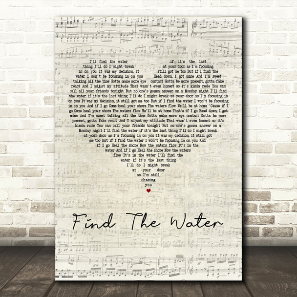The Coronas Find The Water Script Heart Decorative Wall Art Gift Song Lyric Print