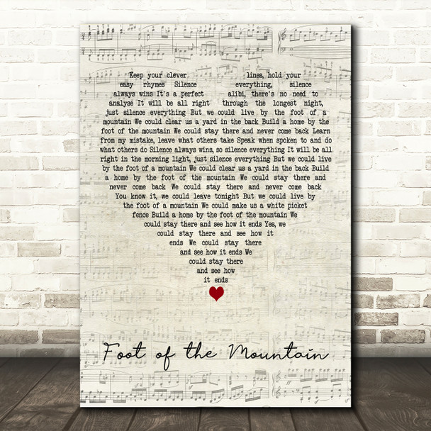 A-ha Foot of the Mountain Script Heart Decorative Wall Art Gift Song Lyric Print